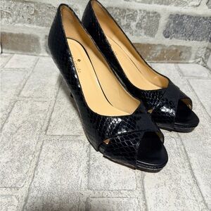 Kate Spade Black Snakeskin Peep Toe Heels 8.5